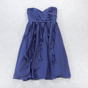 Alfred Angelo Strapless Mini Dress 4 Blue Ruffle Lined Bridesmaid Prom Pleated
